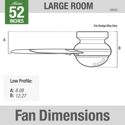 Hunter 52 inch Indoor Ceiling Fan with LED Light and Remote Control - White Modern Ceiling Fan, Low Profile Mount, 4 Blades, For Bedroom, Living Room, or Kitchen, Quiet - Dempsey 59242, Fresh White
