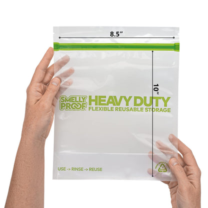 HEAVY DUTY Reusable STAND-UP Bags for Food Storage by Smelly Proof, USA Made, NO PEVA & BPA FREE, Reusable Freezer Bags, Dishwasher-Safe, Triple Zip, CLEAR 5-mils LRG Quart 8.75" x 9.5" - 5pk