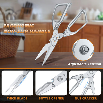 Ethyxe Kitchen Scissors Set - Heavy Duty Japanese Style, Dishwasher Safe, All Purpose Meat Cutting Shears, Sharp Food Scissors for Chicken Bones, Turkey, Fish & Vegetables