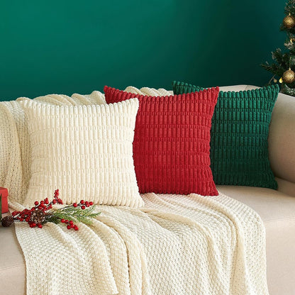 MIULEE Euro Sham Pillow Covers - Soft Boho Striped Corduroy | Set of 2, 22x22 Inch, Cream White