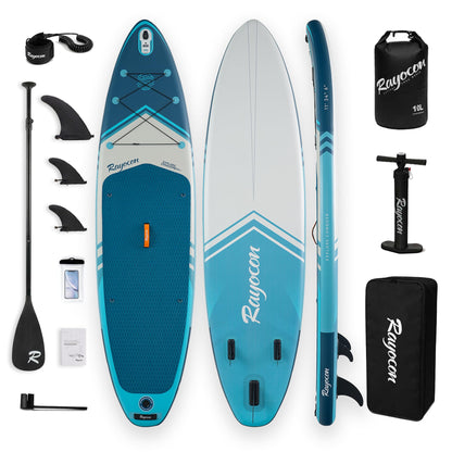 Inflatable Stand Up Paddle Board 11'×34" Extra Wide SUP, Ultra-Stable for Adults & Dog, 450lbs, Dual Chamber Pump, Fiberglass Paddle, Military Grade Dual Layer, Deep Sea Gradient Design