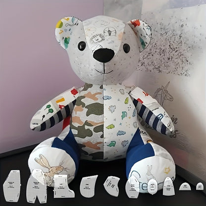 YICBOR Memory Bear Sewing Templates Set, 10Pcs Durable Acrylic Teddy Bear Sewing Patterns & Templates with Detailed Instructions for Sewing (Medium)