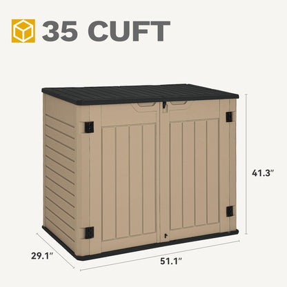 DWVO 35 Cu Ft Outdoor Horizontal Storage Shed w/o Shelf, 39 in Height Storage Sheds Lockable and Waterproof, Weather Resistant Resin Tool Shed for Storing Garden Tools, Brown