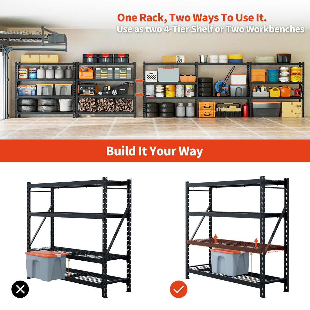 DYNALOAD 8000 Lbs Heavy Duty Garage Shelving, 4-Tier Adjustable Metal Storage Shelves, Industrial Steel Rack for Garage Basement Warehouse, 77" W x 24" D x 72" H