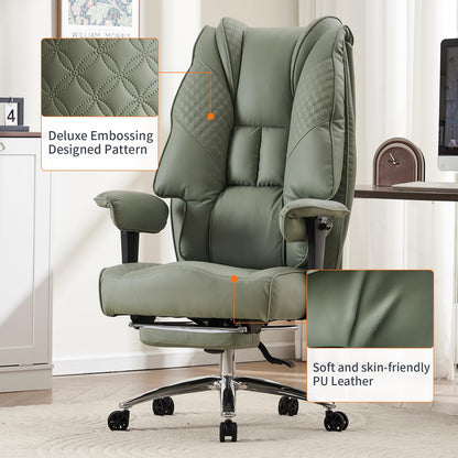 EXCEBET Big and Tall Office Chair 400lbs Wide Seat, Leather High Back Executive Office Chair with Foot Rest, Ergonomic Chairs Lumbar Support for Lower Back Pain Relief (Light Green)