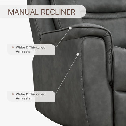 KISLOT Leather Recliner Chair, 360° Swivel Rocker for Adults Manual Rocking Reclining Chair with Adjustable Backrest Footrest for Living Room Bedroom Home Theater Seating