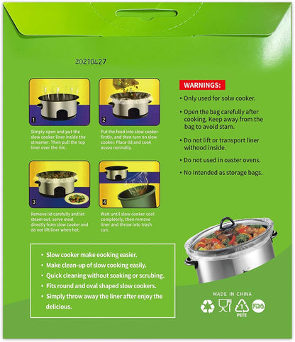 Large Slow Cooker Liners, Disposable Cooking Bags for 4QT to 8.5QT Oval & Round Pots, 10 BAGS