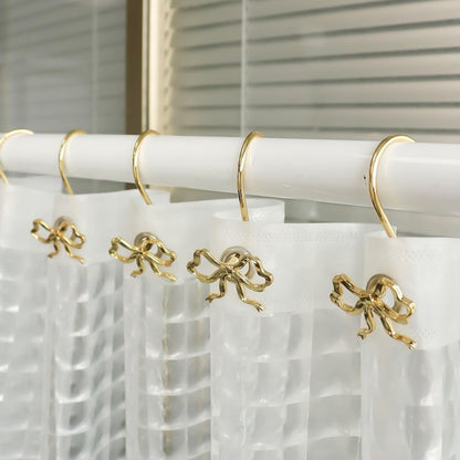 Bow Decorative Shower Curtain Hooks, Fshion Bowknot Shower Curtain Rings, Modern Bow Shower Curtain Hangers, 12PCS Shower Hooks for Shower Curtain, Home Decor, Bathroom, Bedroom, Living Room (Gold)