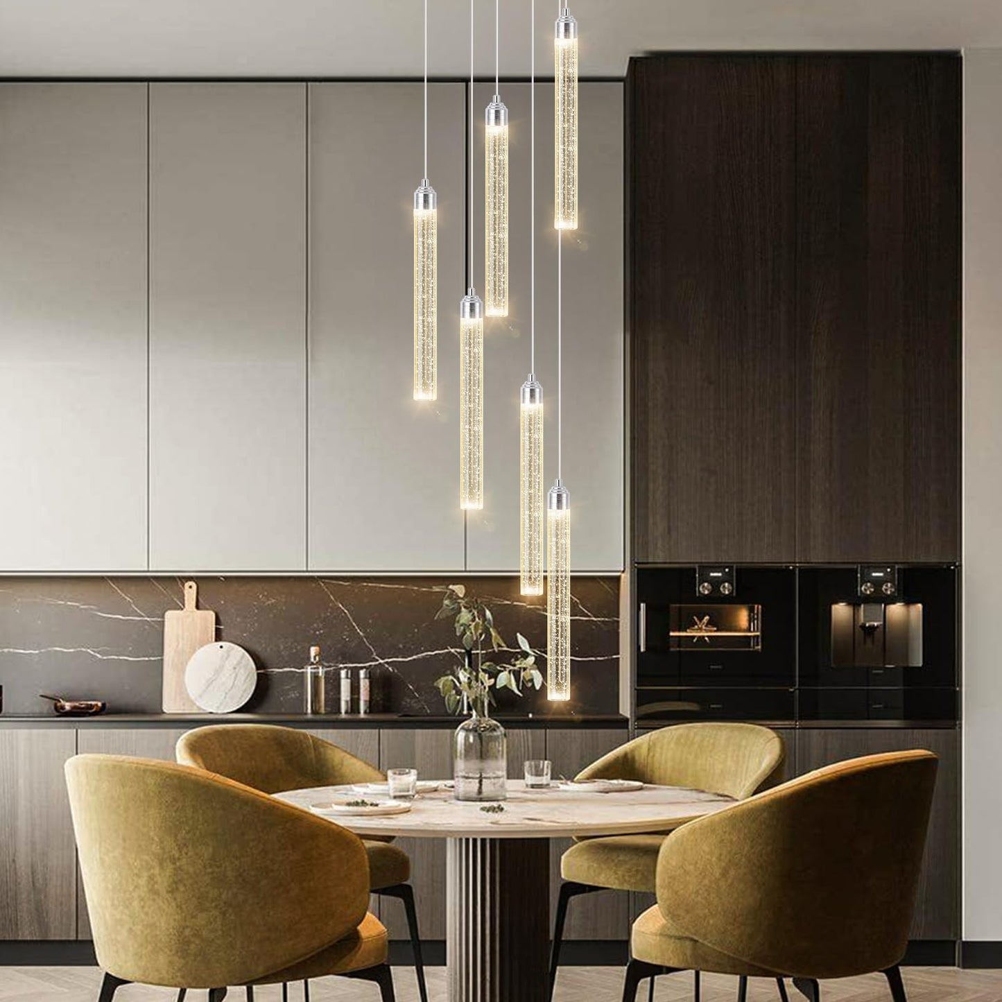 dolria Modern Crystal Pendant Lights for Kitchen Island Mini Chandelier LED Dimmable Ceiling Handing Lighting for Dining Room Corridor 2700K 6000K