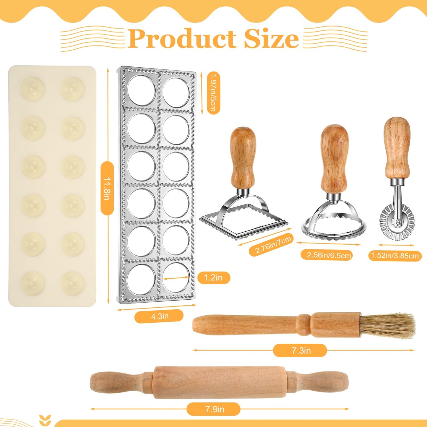 Hushee 8 Pcs Pasta Maker Machine Set Including Stainless Steel Noodle Maker Machine Wood Pasta Drying Rack Ravioli Stamp Maker Cutter with Pasta Cutter Wheel Mini Rolling Pin Cleaning Brush