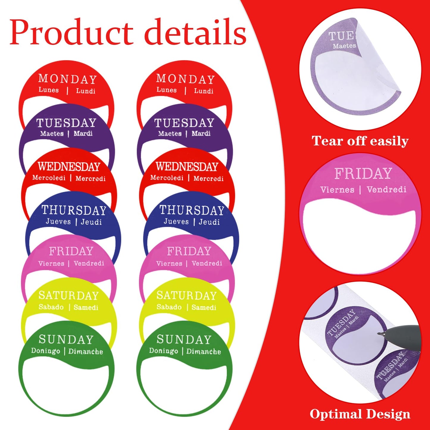 Ckhoid 7000PCS Day of The Week Stickers Removable Day Dots Food Labels (Monday-Sunday) Self Adhesive Weekly Date Labels for for Food Container Kitchen Freezer Restaurant Expiration Date Supplies