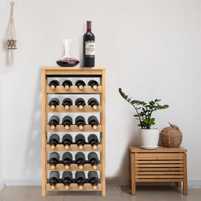 FoverOne 24-Bottle Bamboo Wine Rack Freestanding Floor, 6 Tier Wine Display Rack with Table Top, Wine Storage Shelf for Kitchen Dining Room Bar