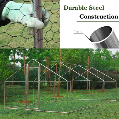 IDEALHOUSE Large Metal Chicken Coop, Walk-in Poultry Cage, 10 x 20 ft Outdoor Chicken Run Pen, Steel Frame, Waterproof and UV Cover, Hex Wire Mesh, for Chickens Ducks Rabbits