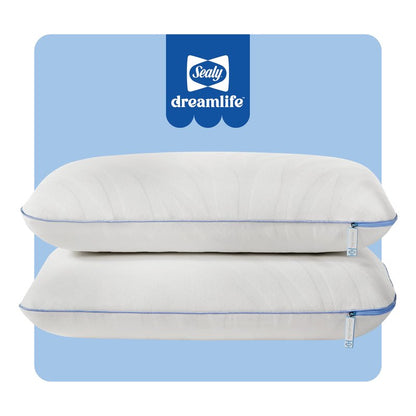 Sealy Dreamlife Queen Size Memory Foam Cooling Pillow with Surface Guard Technology, Removable Machine-Washable Cover, 1 Year Limited Warranty, White (2 Pack)