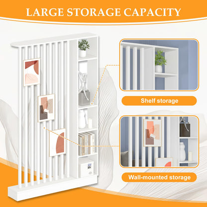 Wall Room Divider, Freestanding Wood Room Divider Shelf with Shelves, Divider Screen Separator Screen with Storage, Wall Divider for Room Separation, for Home Office Decorative(White,47.2IN)