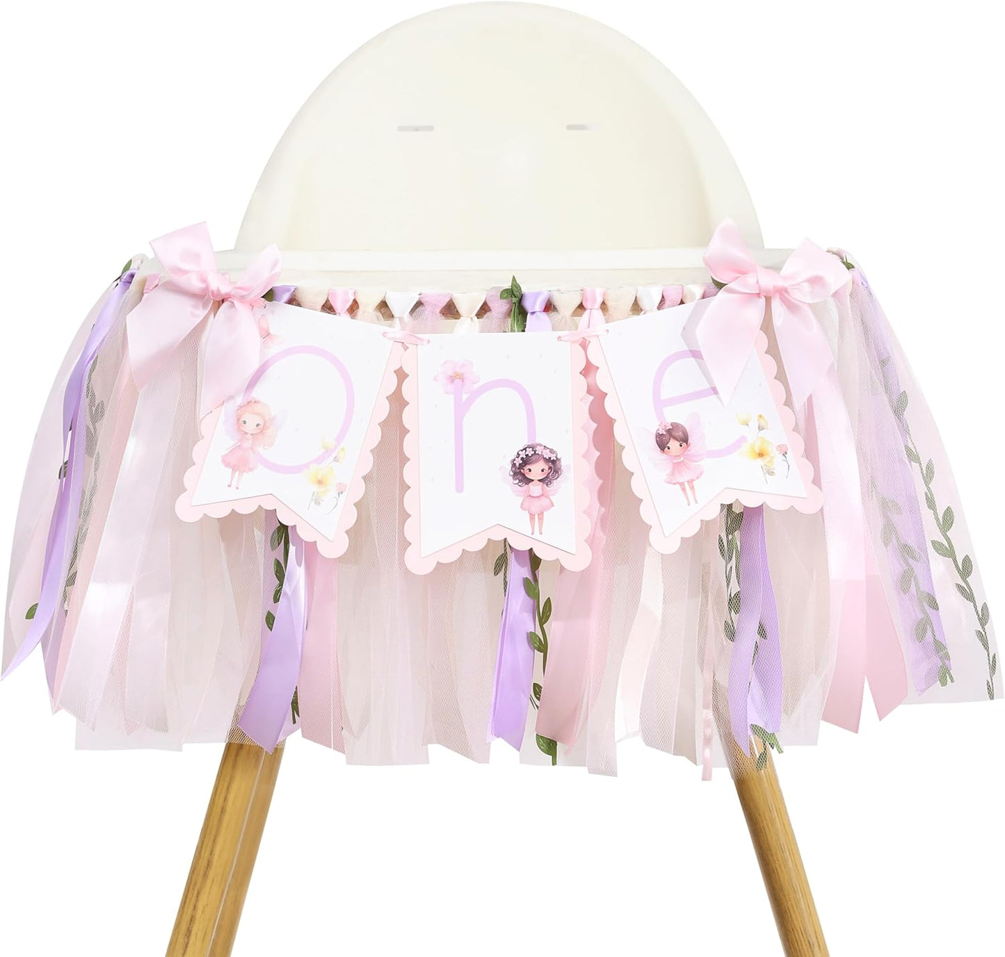 1st Fairy One High Chair Banner - Little Fairy Birthday Party Decoration,Sweet Floral Highchair Banner