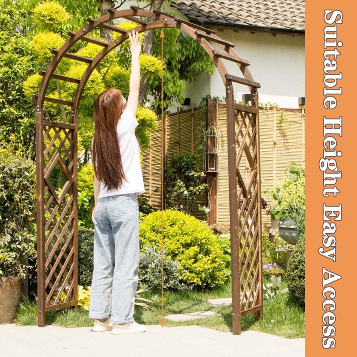 Wooden Garden Arbor Rose Archway Trellis for Climbing Plants Heavy Duty 1.2m 1.8m Wedding Arch Weatherproof & Easy to Assemble (White 120cm/47.2inch)
