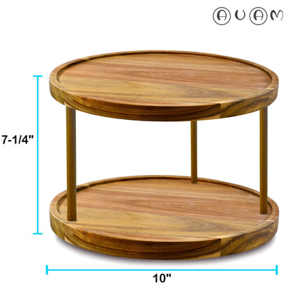 10" Two-Tier Acacia Wood Lazy Susan Organizer Kitchen Turntable for Cabinet Pantry Table Organization