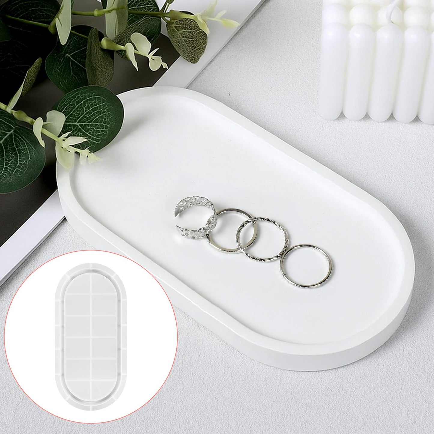 5 Pcs Oval Tray Resin Molds Set, 12'', 10'', 9'', 7'', 5.7'' Silicone Tray Molds for Epoxy Resin, Jewelry Holder, Concrete, Clay, Gypsum