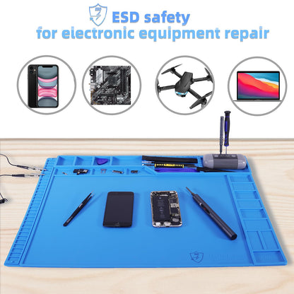 Kaisi Large Anti Static Mat with Grounding Accessories,Heat Resistant Silicone Soldering Mat,Magnetic Work ESD Pad for pc building, Electronics, Laptop, Cellphone Repair Soldering 21.6" x 16.9"