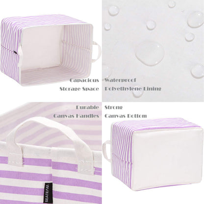 Sea Team 2-Pack Collapsible Canvas Storage Basket - Rectangle Waterproof Bin with Handles, 16.5 x 11.8 x 9.8 Inches