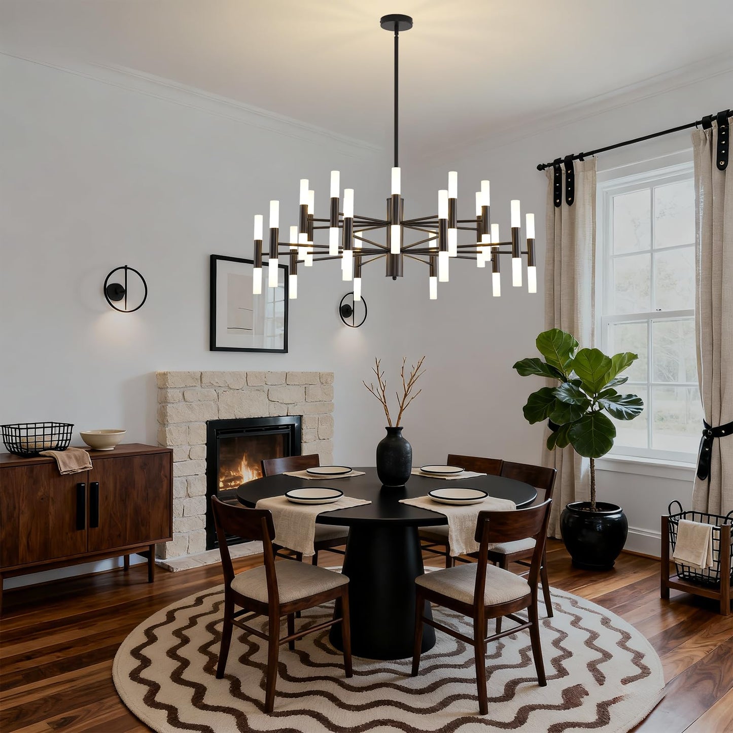 Povectolay Black Modern Chandelier 40-Light, Large Farmhouse Round Candle Chandeliers with Acrylic Shades, 38.6" Dining Room Light Fixture for High Ceilings, Living Room, Foyer, Entryway, G9 Base