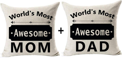 Andreannie Set of 2 Cotton Linen Throw Pillow Case Cushion Cover, 18 X 18 Inches, Best Gift for Mother Father