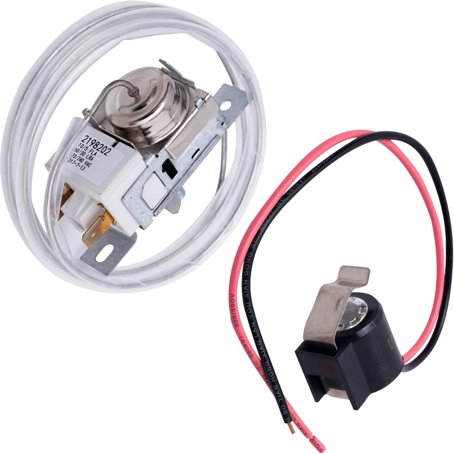 BlueStars 2198202 Refrigerator Cold Control Thermostat & W10225581 Bimetal Defrost Thermostat - Replaces 2161284,