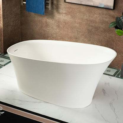 WOODBRIDGE 59 in. x 29.5 in. Stone Resin Luxury Contemporary Solid Surface Freestanding Bathtub in Matte White