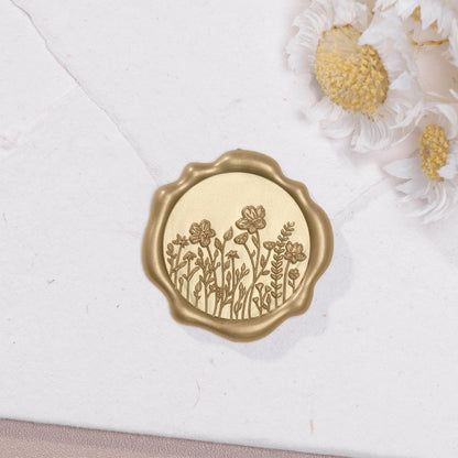 UNIQOOO Wildflower Wax Seal Stickers - Floral Wedding Invitation Envelope Seal Sticker, 50 Pcs Self- Adhesive Light Gold Field of Flowers Stickers, Perfect for Christmas, Gift Wrapping