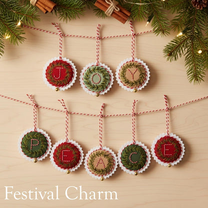 TenDawn Personalized Christmas Embroidery Ornament Kit, Set of 6 DIY Wreath Decorations with Customizable Letters – Handmade Holiday Ornaments for Tree & Gift – Rustic Christmas Decor