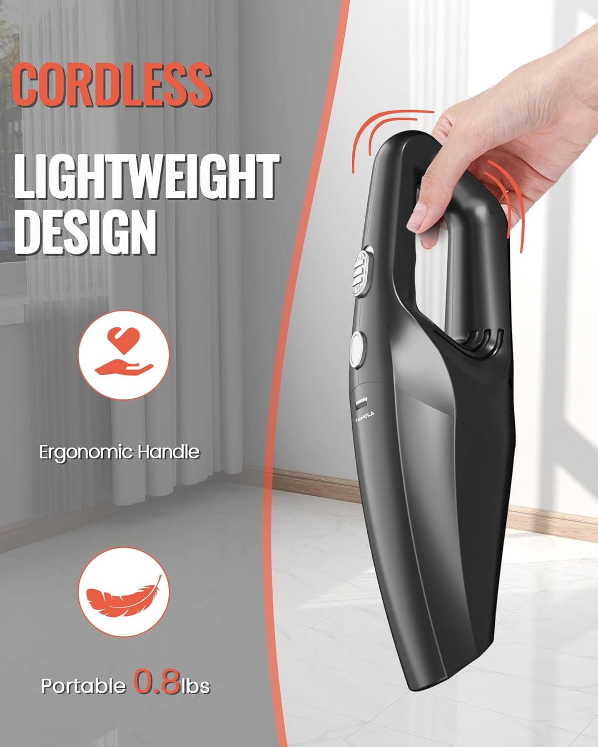 TEMOLA Handheld Vacuum Cordless, 12000Pa Portable Car Vacuum with Brushless Motor, Lightweight Handheld Cleaner