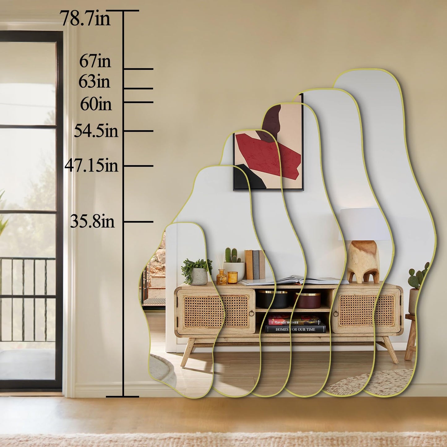 DAOYIJIAJU Irregular Mirror Full Length, 67"x31" Large Asymmetrical Tempered Glass Mirror, Gold Organic Frameless Wall Mirrors for Living Room Bedroom Hallway Entryway, Horizontal or Vertical Hanging