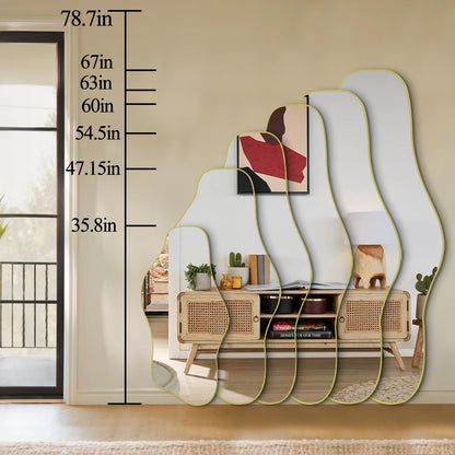 DAOYIJIAJU Irregular Mirror Full Length, 67"x31" Large Asymmetrical Tempered Glass Mirror, Gold Organic Frameless Wall Mirrors for Living Room Bedroom Hallway Entryway, Horizontal or Vertical Hanging