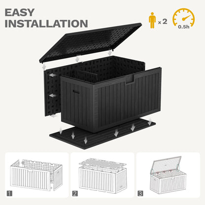 DWVO 260 Gallon Resin Outdoor Storage Box, XXL Double-Wall Waterproof Deck Box with Divider, Doubles as Table or Seating with 1000 lbs Capacity, Lockable (Black)