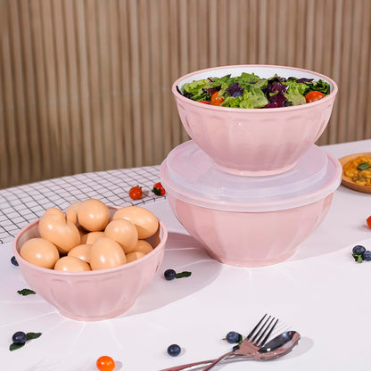 BoxedHome Mixing Bowls with Lids Set, 4PK Large 0.2” Thick Plastic Nesting Mixing Bowl, Microwave Safe,Size 1.37,2.32,3.8 and 5.07qt, Pink