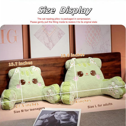 WQHSXXIA Cute Kitty Rest Reading Pillow for Adults, Kawaii Soft Lumbar Pillows Rest Cushion with Washable Cover