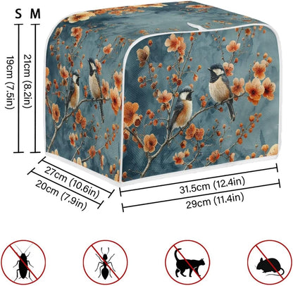 Blue Small Bird Orange Red Flowers Toaster Cover 2 Slice, Universal Size Dustproof Covers with Handle
