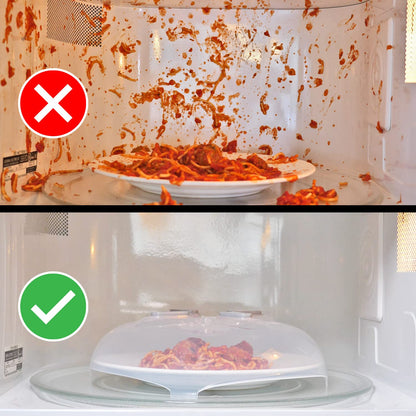 HOVER COVER Magnetic Splatter Cover, 12-Inch Clear BPA-Free Food Lid, Vented Plate Guard with Steam Vents, Anti-Splash Microwave Lid, Dishwasher Safe, Space-Saving Magnetic Storage - Gray