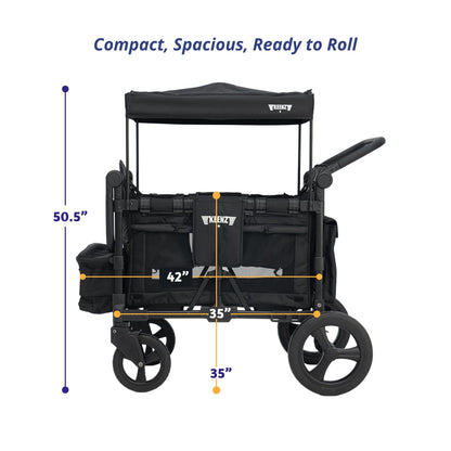 Keenz MOOV 4-Passenger All-Terrain Stroller Wagon with Reclining Seats, Built-in Cooler, Push/Pull Handle, Rubber Wheels, and Activity Tray – Foldable Wagon for Four Kids, Black