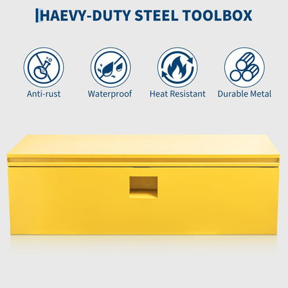 PeacefulHues Heavy Duty Steel Truck Toolbox – 76x38x38cm – Gas Shock Lid – t-Handle Lock – Weatherproof Rubber Seal – Secure Underbody Storage Chest – Fits Pickup, Truck Bed, RV, Trailer