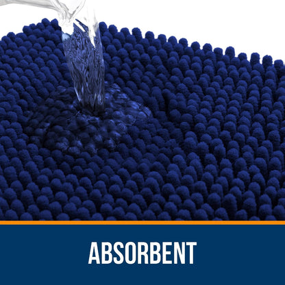 OLANLY Large Bathroom Rugs - Extra Soft Chenille Bath Mats with Rubber Backing | Quick Dry, Navy 45x27