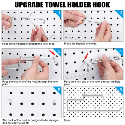 Blulu 4 Packs Pegboard Paper Towel Holder Stainless Steel Pegboard Hooks Organization Accessory for Workshop, Garage, Kitchen, Laundry Room, Bathroom(Silver)