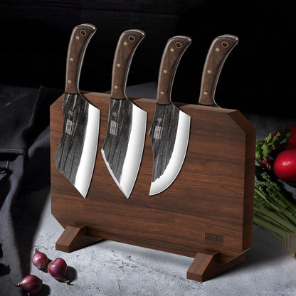 HOSHANHO 8 Pieces Butcher Kitchen Knife Set, Hand Forged High Carbon Stainless Steel Magnetic Knife Block Set, Ultra Sharp Chef Knives Set with Meat Cleaver Knife & Bone Chopper Knives Gift for Men