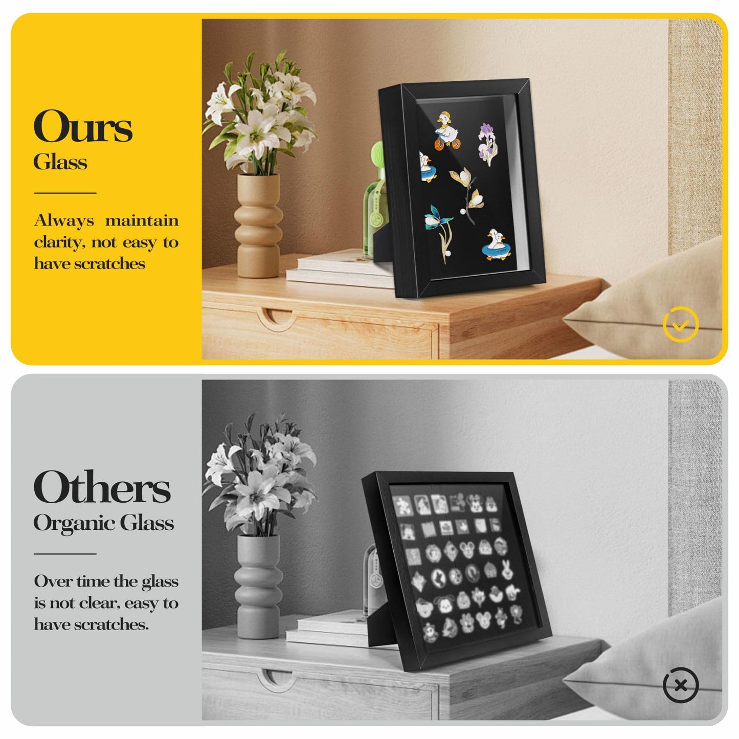 Black Lapel Pin Display Case, 6x8 Shadow Box Frame for Walls and Desktops,Shadow Box for Pins, Enamel Pin Display Frame (Black, 6X8 2Pack)