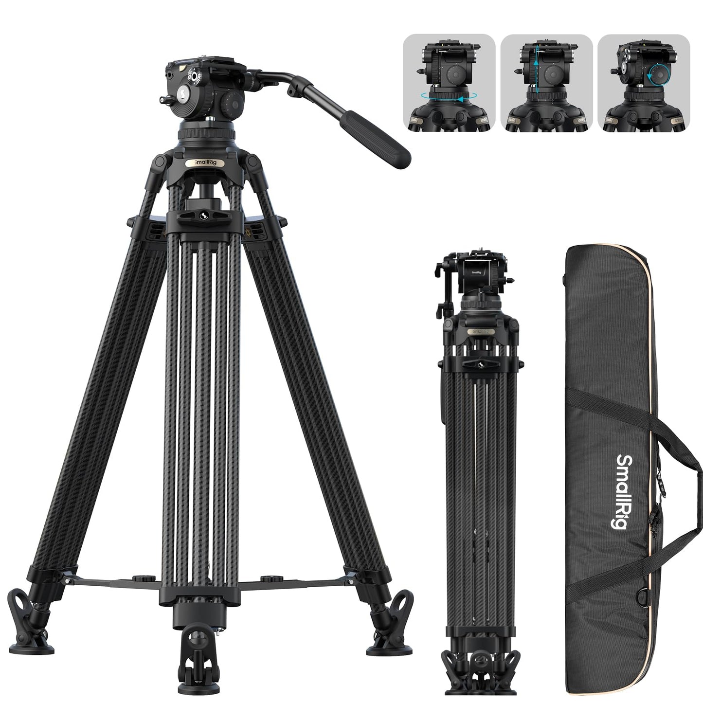 SMALLRIG 79''/200.5cm Heavy-Duty Carbon Fiber Video Tripod, 7-Step Counterbalance Head, Snap-on Quick-Release Plate for DJI & MFT 501, Max Load 17kg/37lb, Professional Video Shooting - FSD18-5578