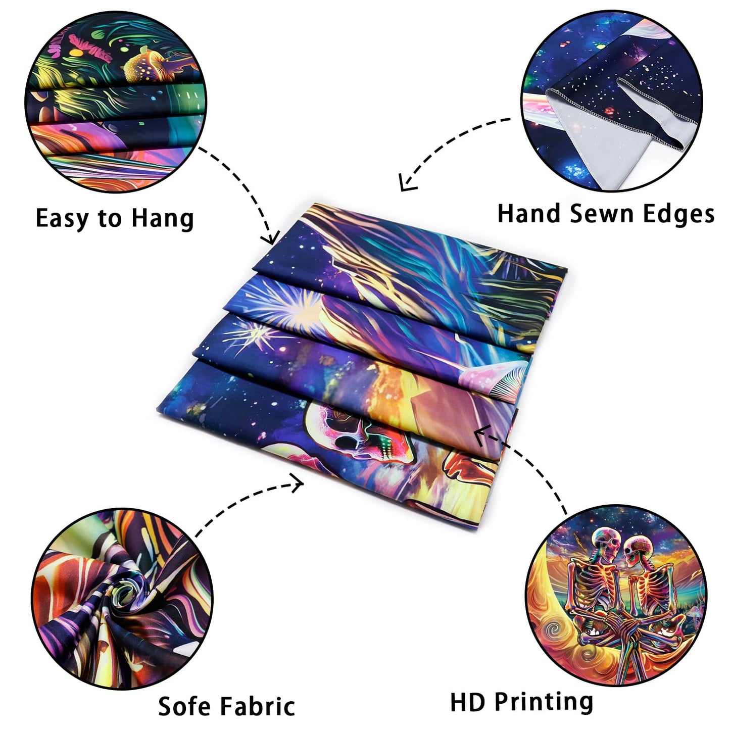 Huzuya Blacklight Skull Tapestry UV Reactive Galaxy Space Tapestries Psychedelic Moon Wall Tapestries Skeleton Lovers Wall Hanging for Bedroom Decor
