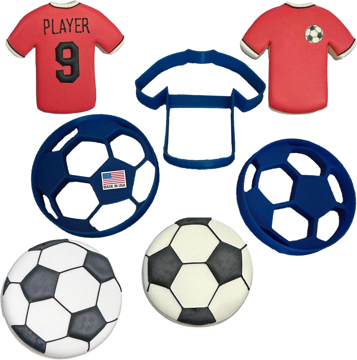 Soccer Ball Cookie Cutters with Jersey - American Football Sport Cookie Cutters for Birthday Graduation (3 Pack)