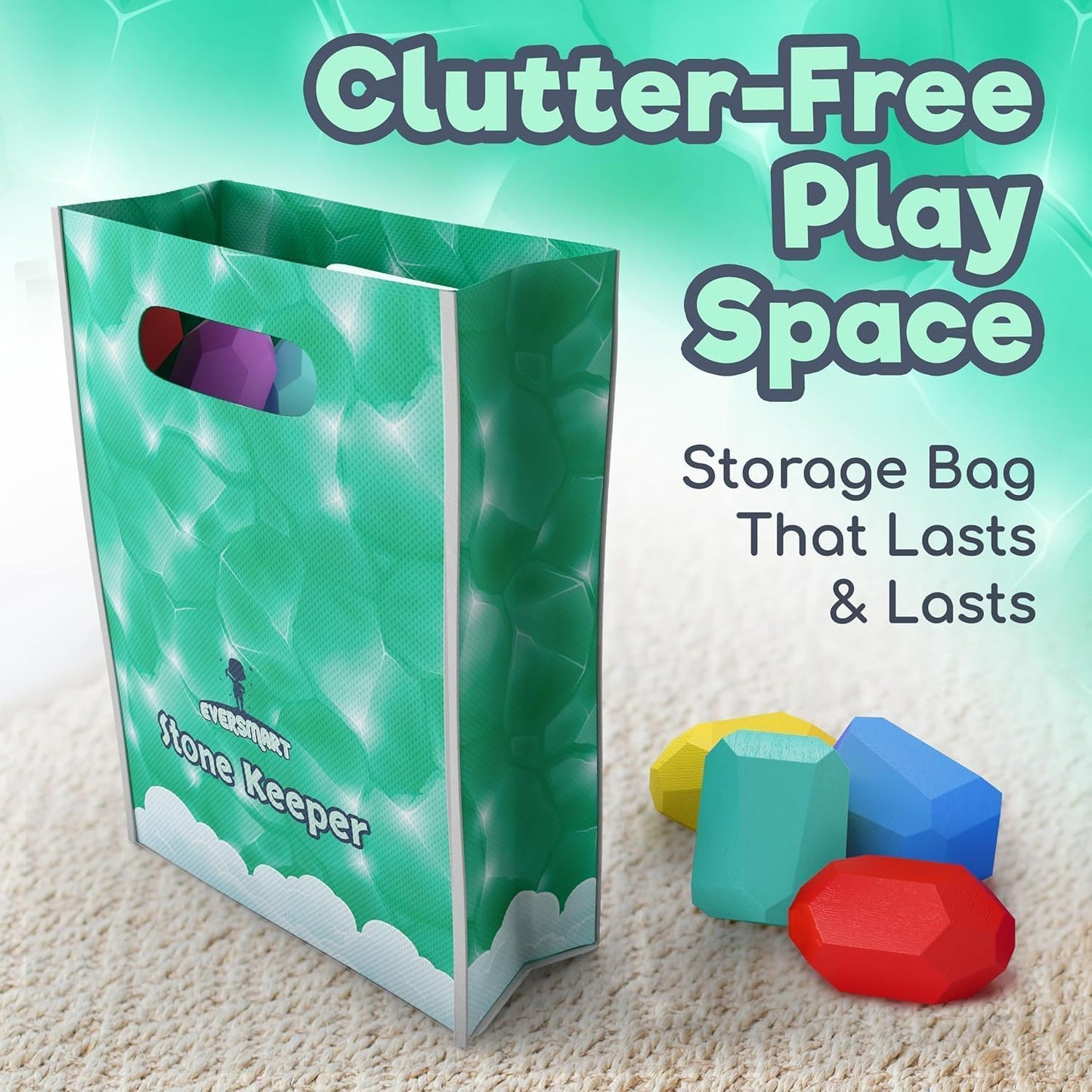 EVERSMART Wooden Stacking Blocks – Montessori Toys for 1 2 3 4 5 6 Year Old Toddlers and Kids, No Choking Hazard – Building Rocks Stones Games, for Girls and Boys