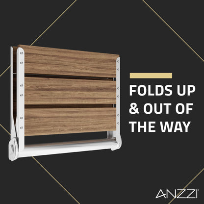 ANZZI Wall Mount Fold Teak Shower Bench | Saxon 18.7 in x 12.4 in Bathroom Accessories Folding Teakwood Shower Seat for Inside Shower for Bathtub | Spa Foldable Wooden Bath Chair for Seniors